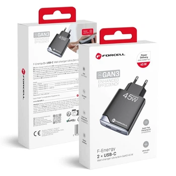 Сетевое зарядное устройство Forcell F-Energy Ultra Slim GaN III 2x USB-C PD QC4.0 3A 45W Black (5903396397820)