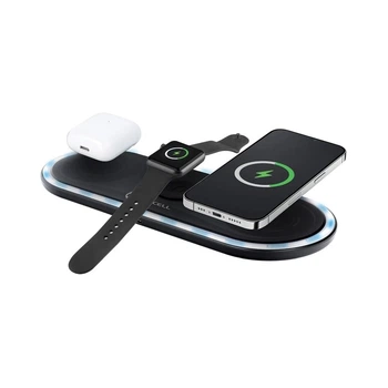 Ładowarka bezprzewodowa Forcell F-Energy Ellipse 3w1 Qi QC 15W do Apple + kabel USB-C to USB-A Black (5903396208133)
