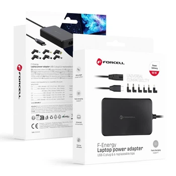 Адаптер питания для ноутбука Forcell F-Energy 90W USB C + 6 насадок Black (5903396379192)