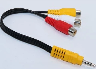 Аудіо відео кабель 3x RCA AV (мама) - 3.5мм джек (тато), довжина 20 см тюльпан-mini jack TRRS