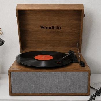 Вініловий програвач Audizio Fremont Wood, Bluetooth IN/OUT, вбудовані динаміки, фонокоректор і підсилювач, ретро програвач платівок у дерев’яному корпусі, музичний центр для дому (5929) - Б/У