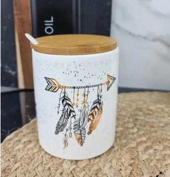 Сахарница с ложкой и бамбуковой крышкой "Boho style" 320мл
