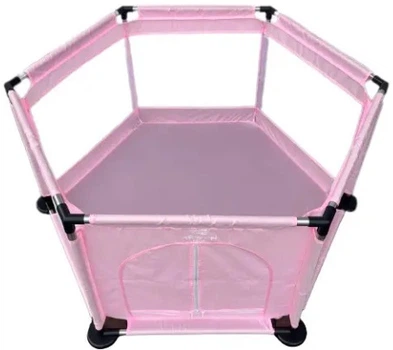 Дитячий манеж Malatec 126×109×65.5 см зі сталевим каркасом, тканиною Oxford 210D, сітчастими стінками, навантаженням до 50 кг, складаною конструкцією рожевий