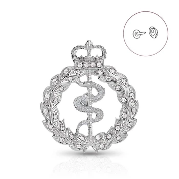 Брошь-значок BROCHE бижутерия Медицина Посох Асклепия с венком серебристая BRGV115026
