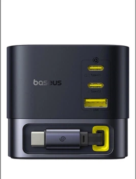 Мережевий зарядний пристрій Baseus Super GaN Desktop Charger 100W 3×USB-C USB-A вбудований кабель Type-C Black