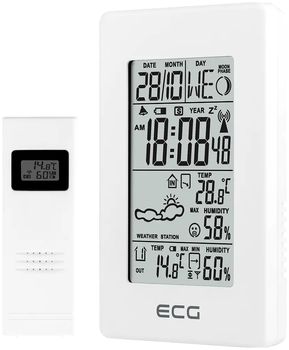 Метеостанция с прогнозом погоды и будильником для дома белая ECG MC-2734