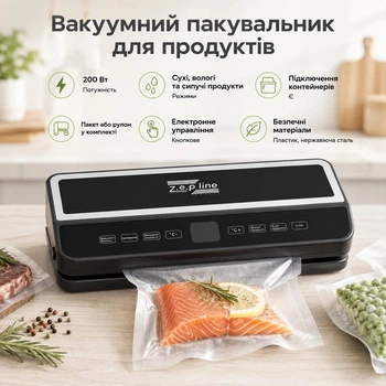 Универсальный вакуумный упаковщик с запайкой для жидких и сухих продуктов Zepline 200W Вакуумный мини-упаковщик для еды с дисплеем