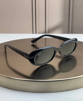 Солнцезащитные очки Ray-Ban RB4441D черные глянцевые, голубая линза, овальные, женские, унисекс,