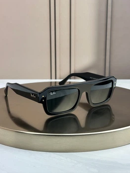 Солнцезащитные очки Ray-Ban RB4454 черные, серо-голубая линза, прямоугольные массивные, унисекс,