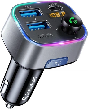 FM трансмітер SYNCWIRE Bluetooth 5.3, авто зарядка 48W (PD 36W+12W), USB, LED