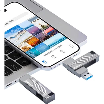 Флеш-накопичувач HP 64 ГБ USB 3.2 + Type-C із двома головками, що обертається, зі сплаву цинку, високошвидкісний, 150 МБ/с, для бізнесу, офісу, навчання, комп'ютера та мобільного телефону, USB-накопичувач великої ємності