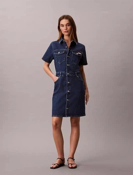 Женское джинсовое платье Calvin Klein Denim Mini Trucker Dress (Темно-синее) M