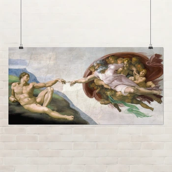 Постер Створення Адама, Мікеланджело, Michelangelo, Creation of Adam, інтер'єрний декор, A3 21×42 см (id3421)
