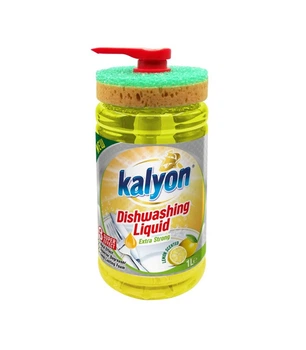 Засіб для миття посуду Kalyon Extra Dishwashing Liquid Lemon (з губкою), 1000 мл. 8680731427479