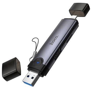 Картридер Hoco HB56A Victory 5in1 Lightning/USB2.0 to SD/TF3.0 + USB 2.0 Metal gray
