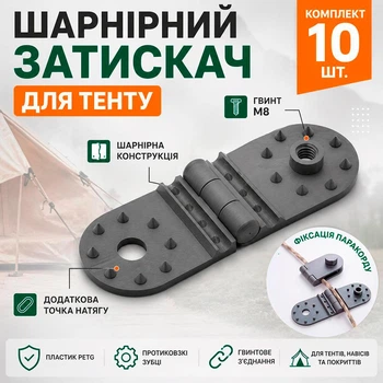 Зажимы клипса для тента и брезента, затеняющей сетки шарнирные с винтом M8 и люверсами, 10 шт. grey