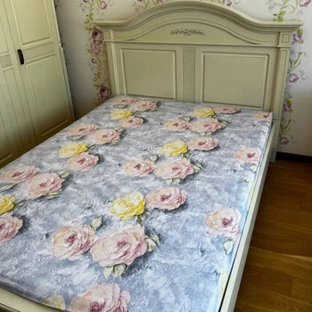 Простирадло на резинці 160х200 сіро-блакитне Квіти Бязь Голд Ananasko PR432