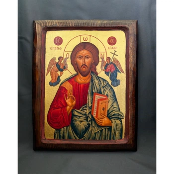 Писаная греческая икона Иисус Христос Пантократор 22,5×29 см