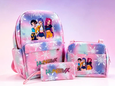 Комплект K-POP Huntrix 3 в 1 для девочки: рюкзак 40×30×17 см + сумка + пенал, школьный набор Huntrix