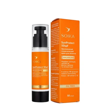Крем для лица солнцезащитный увлажняющий с SPF 50 Soika SunProtect для высокой защиты от UV-лучей, увлажнения и профилакт