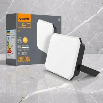 Прожектор светодиодный Videx 30 Вт 5000К уличный накладной с алюминиевым корпусом IP65 для освещения фасадов гаражей и территорий холодный белый свет влагозащищенный мощный экономный