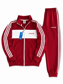 Весняно-осінньо-літній Спортивний костюм Adidas, чоловічий, кофта-штани, червоний, розмір XL