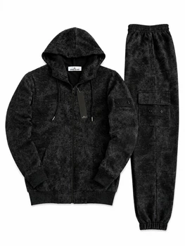 Весняно-осінньо-літній Костюм (бавовна) Stone Island, чоловічий, зіп худі-штани, чорний, розмір L