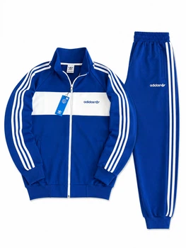 Весняно-осінньо-літній Спортивний костюм Adidas, чоловічий, кофта-штани, синій, розмір XXXL