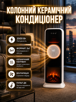 Напольный кондиционер 2в1 2000 Вт с функциями охлаждения и обогрева LED дисплеем пультом дистанционного управления таймером