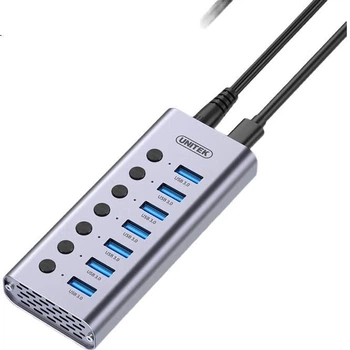 USB-хаб UNITEK H1314A на 7 портів USB 3.0 з блоком живлення та вимикачем