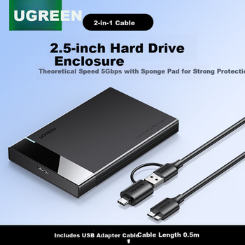 Корпус UGREEN для жесткого диска 2.5 дюйма SATA USB 3.0 с кабелем