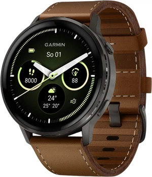 Смарт-часы Garmin Venu 4 45mm Slate with Black Silicone and Brown Leather Band (010-03014-03)