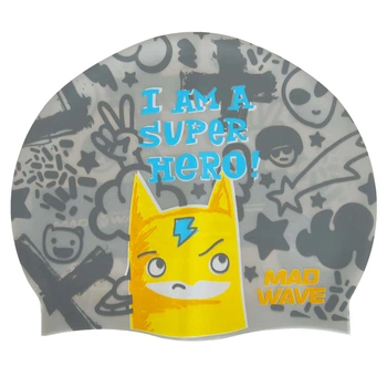 Шапочка для плавания детская M-D Junior SUPER HERO (силикон, серебряный) (M057003_Серебряный)
