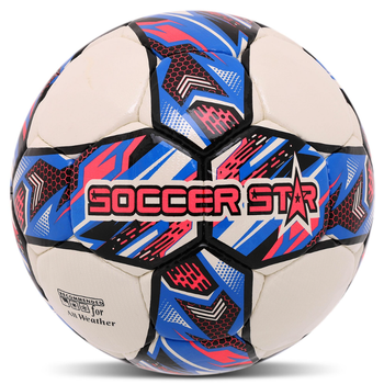 Мяч футбольный №5 PU ламинированный сшит вручную SOCCER STAR TO-TOWN FB-4503_Белый-розовый