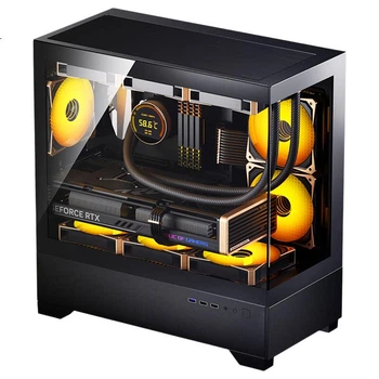 Корпус для игрового настольного компьютера Aigo W60 Black, поддержка водяного охлаждения 360 мм, материнские платы M-ATX, быстросъемное крепление с четырех сторон, панорамный обзор на 270°, совместимость с видеокартой 4090.