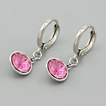 Сережки підвіски з кристалами Swarovski 45575 розмір 25х9 мм колір рожевий вага 2.7 г позолота Біле Золото