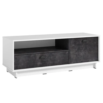 Тумба под TV с ящиком,дверцей и полкой Kuba В460/Ш1280/Г450 белый, бетон темный
