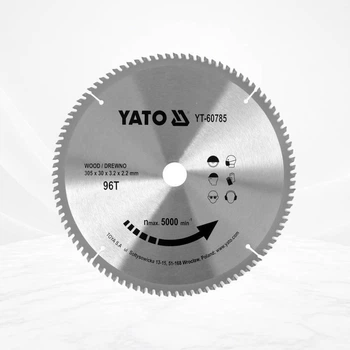 Диск по дереву YATO 305 мм 96 зубьев с победитовыми напайками для высокоточного реза YT-60785
