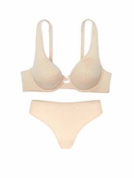 Комплект белья Victoria's Secret бюстгальтер и трусики тонг 1161232650 (Бежевый 36DD/L)