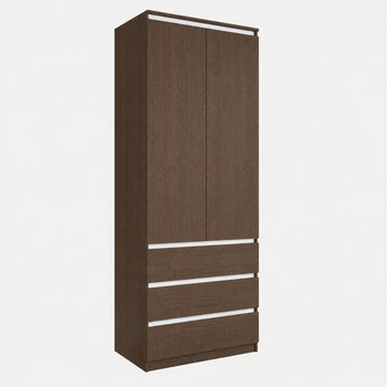 Шафа для одягу NR-16S, 3 шухляди, полиці, без ручок, ЛДСП, 80×50×211 см Венге Темний-Білі планки (NR-16S Венге Темний-Білі планки)