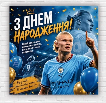 Бумажный плакат "Эрлинг Холанд. Erling Braut Haaland. С днем рождения", 100х100 см