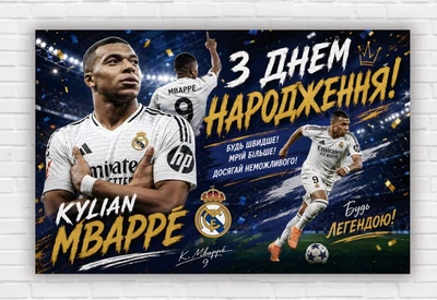 Бумажный плакат "Килиан Мбаппе. Kylian Mbappe. С днем рождения", 115х75 см