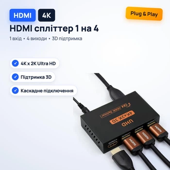 Сплитер видеосигнала Stone 1x4 HDMI 4K дублирует сигнал на 4 выхода сплиттер (ST-SS022)