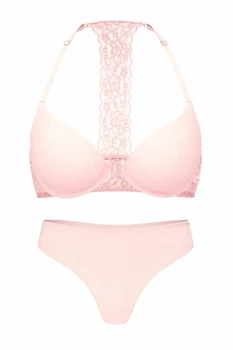 Комплект белья: бюстгальтер push-up и трусики стринг Victoria's Secret 85B/L Розовый (153209)