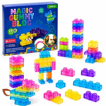 Силиконовый конструктор Magic Gummy Bloc 28 деталей мягкие цветные блоки для детей