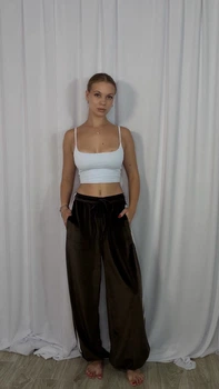 Жіночі велюрові штани вільного крою з лампасами Uaclothes 42-44 Коричневий (like39087-195231349)