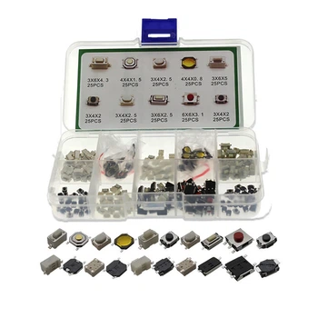 Набор тактовых кнопок 250 шт (10 видов по 25 шт, 2/4/5 pin, SMD и DIP) в кейсе