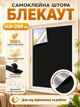Штора самоклеюча світловідбиваюча Блекаут 149х299 см Чорний (TENT-149x299BL)