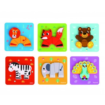 Первые деревянные пазлы 6 в 1 Животные Tooky Toy TL636