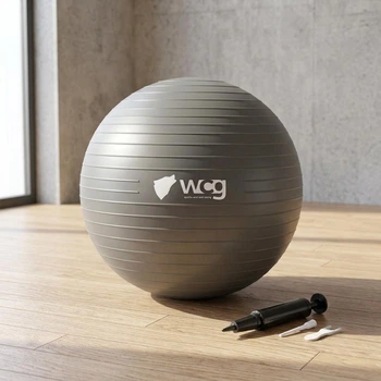 Мяч для фитнеса йоги и пилатеса с системой антиразрыв WCG Balance Pro 75 см Anti-Burst Фитбол для взрослых беременных и тренировок дома и спортзала с насосом и системой Anti-Burst нагрузка до 500 кг Графитовый